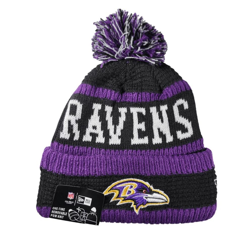 NWT Baltimore Ravens NFL Sports Knit Pom Beanie Fleece Lining OSFA Unisex - Picture 2 of 8